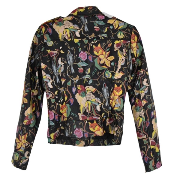 Hand-Painted Leather Jacket Topshop, Black with Gold Zippers, Size S 2 4 - Picture 2 of 5